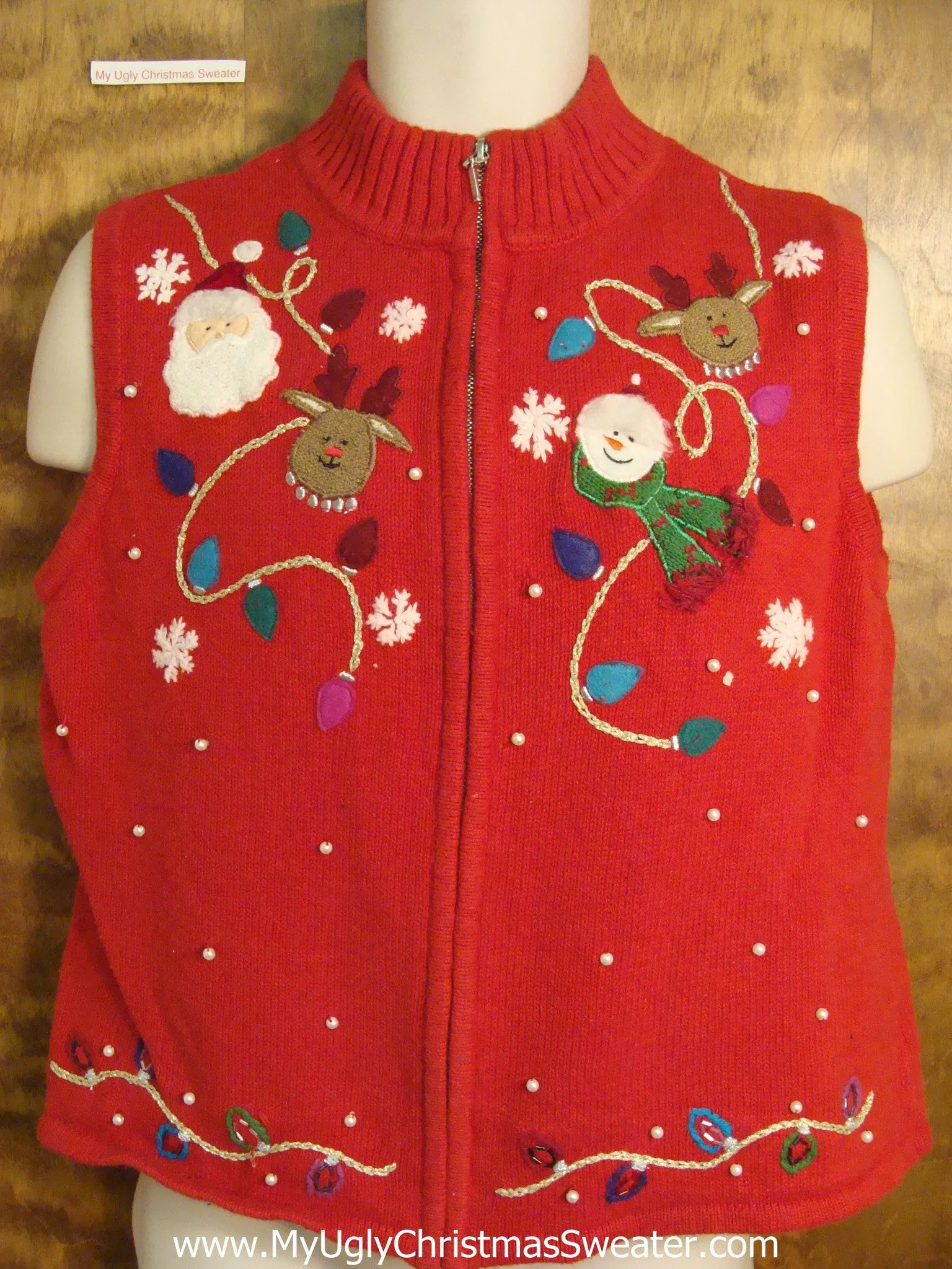 Funny Red Ugly Christmas Jumper Vest with Santa and Reindeer