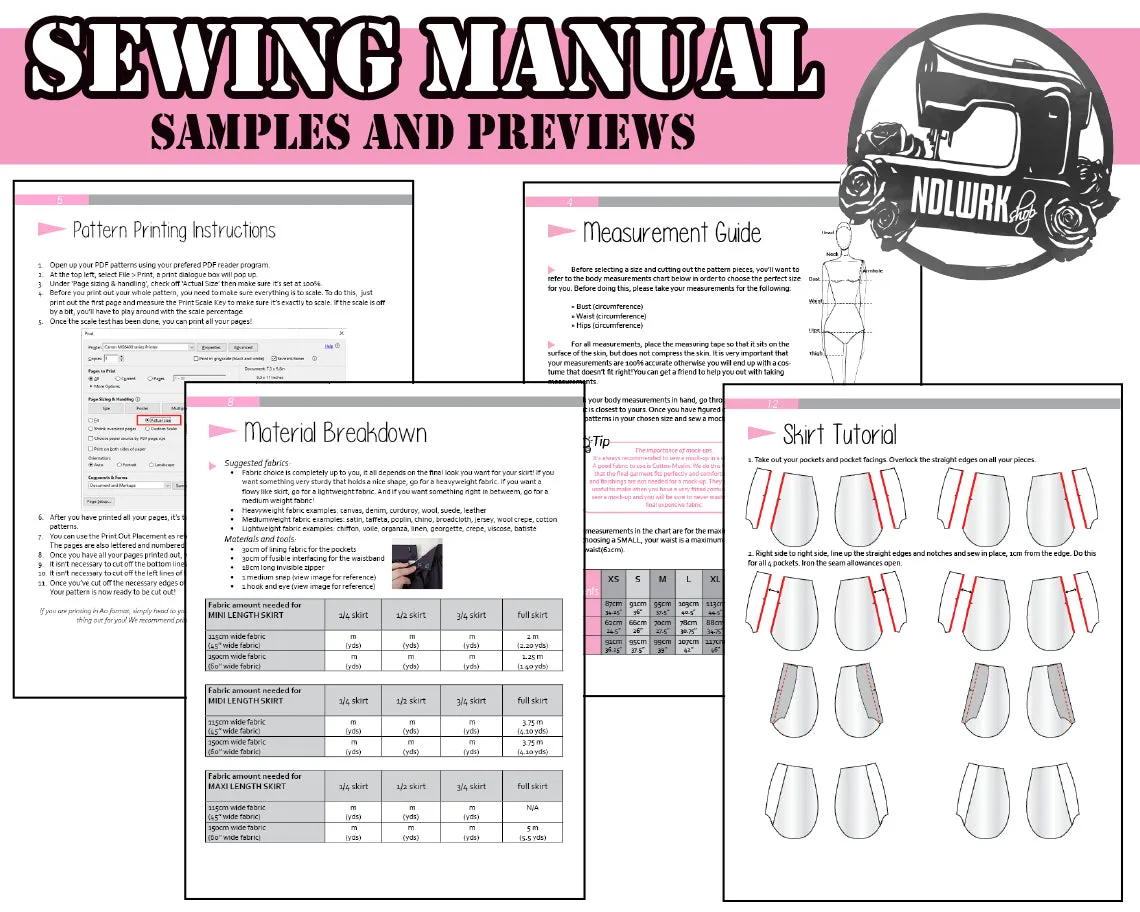 Gathered Full Circle Skirt Sewing Pattern/Downloadable PDF File and Tutorial Book