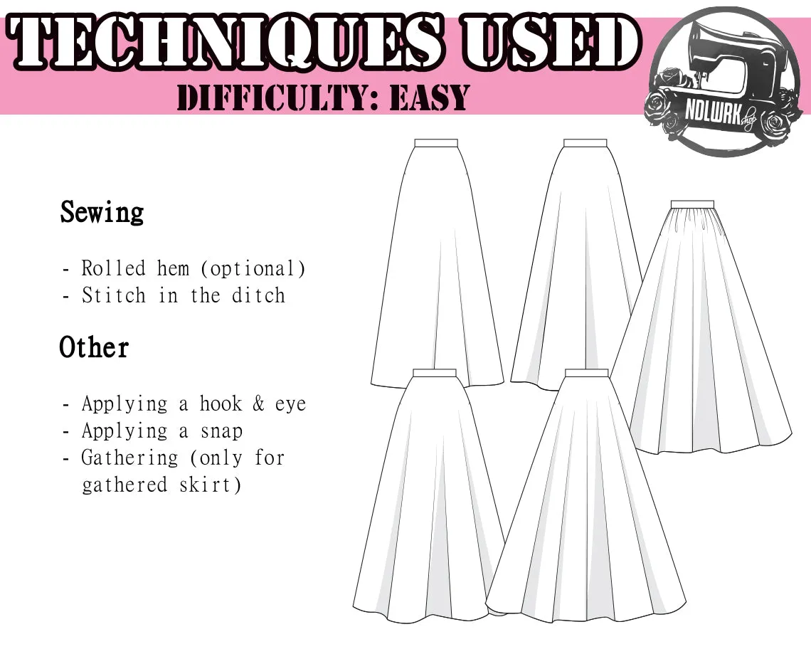 Gathered Full Circle Skirt Sewing Pattern/Downloadable PDF File and Tutorial Book