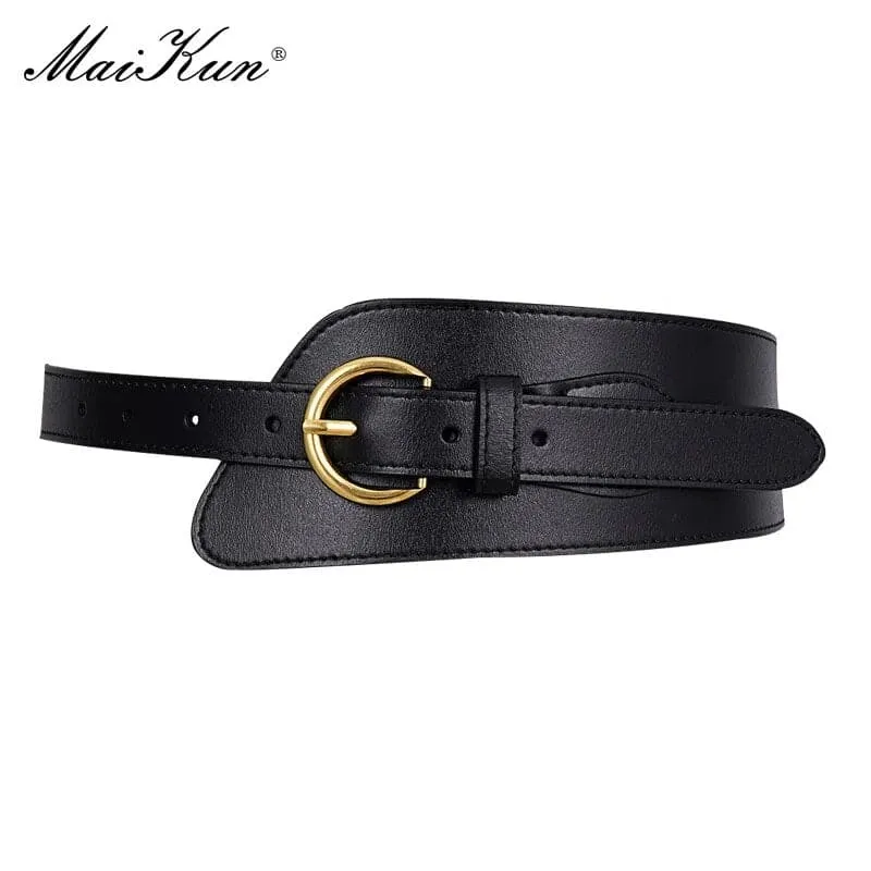 Genuine Leather Wide Belts for Women - Stylish Solid Pattern, Adjustable Metal Buckle - 2.2cm Width