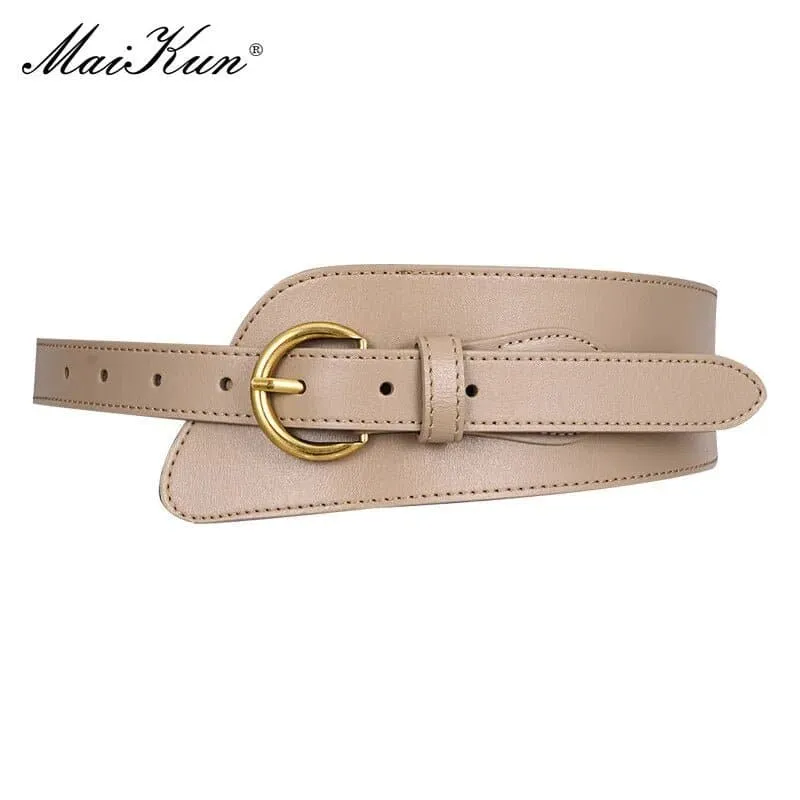 Genuine Leather Wide Belts for Women - Stylish Solid Pattern, Adjustable Metal Buckle - 2.2cm Width