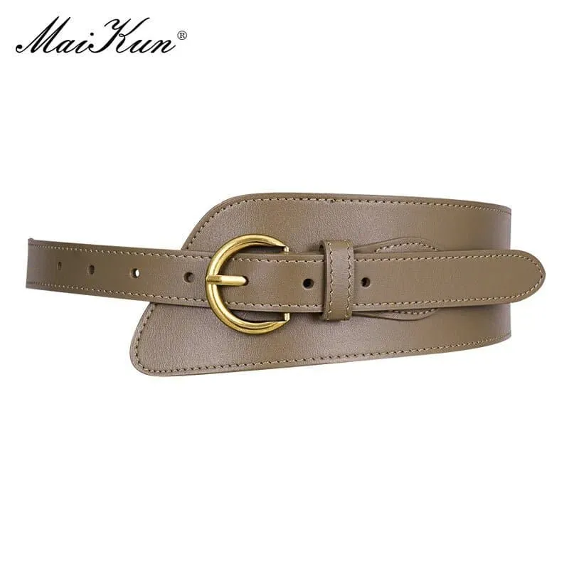 Genuine Leather Wide Belts for Women - Stylish Solid Pattern, Adjustable Metal Buckle - 2.2cm Width