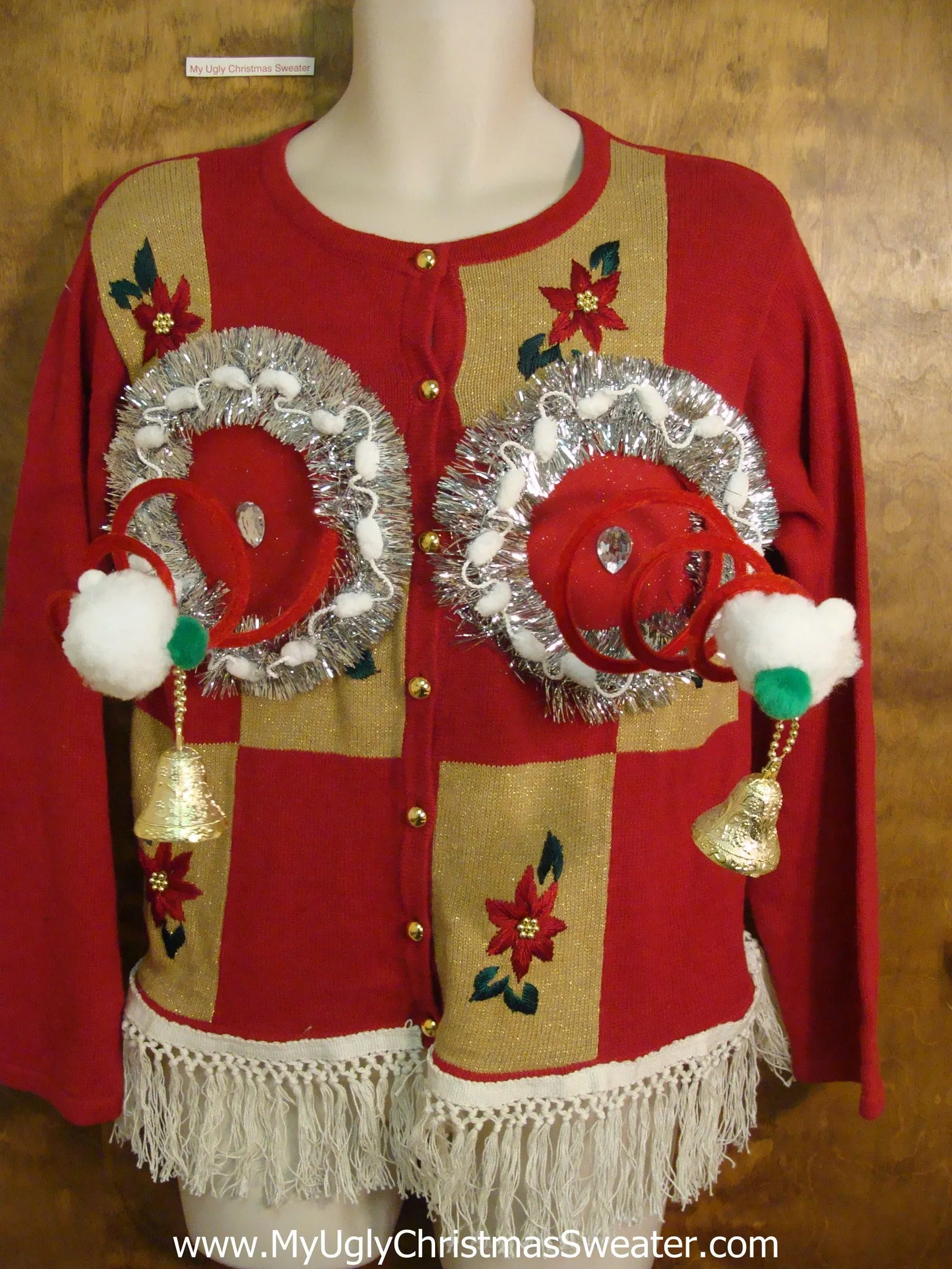 Gold and Red Blocks Naughty Ugly Christmas Sweater