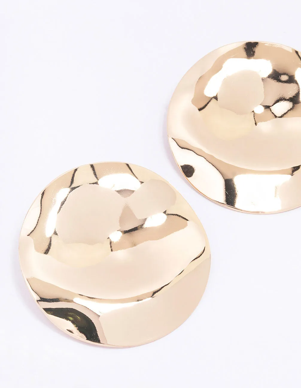 Gold Large Circular Coin Stud Earrings