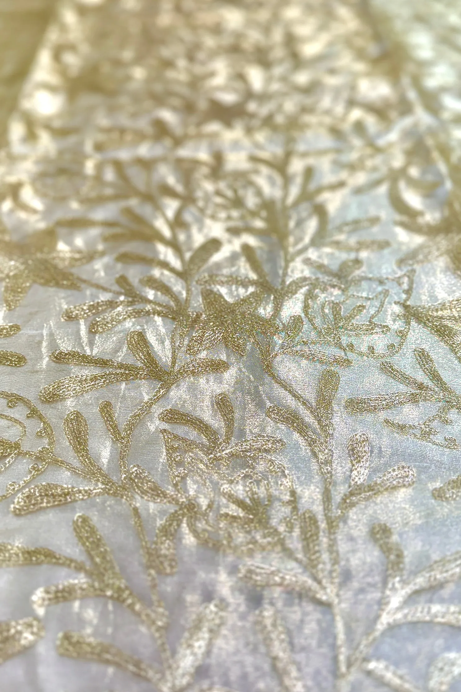 Gold Organza with Gold Floral Tissue Metallic Embroidery