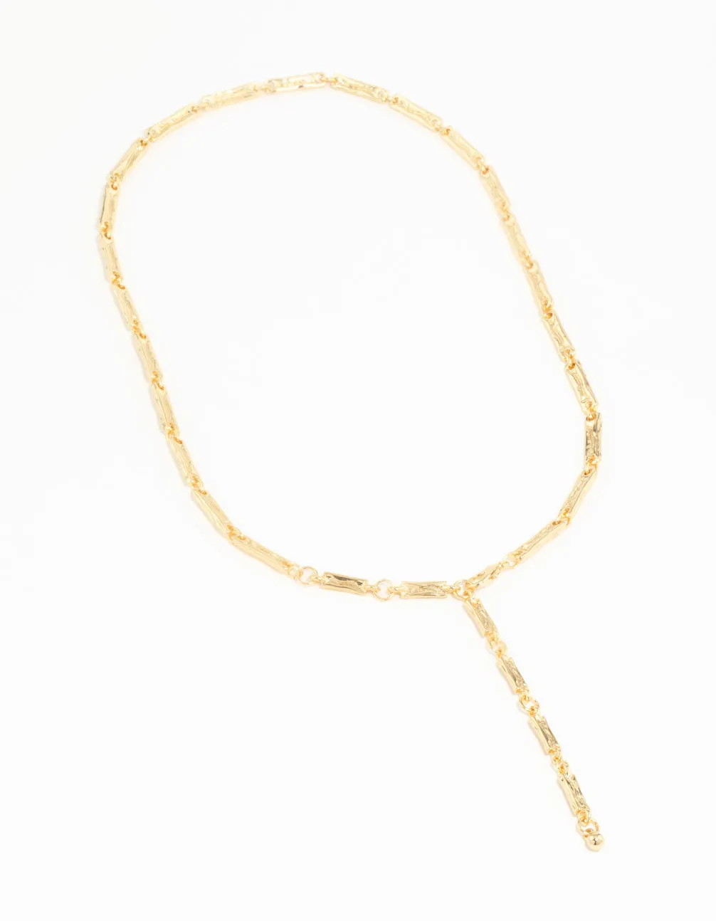 Gold Plated Rectangle & Hammered Y-Necklace