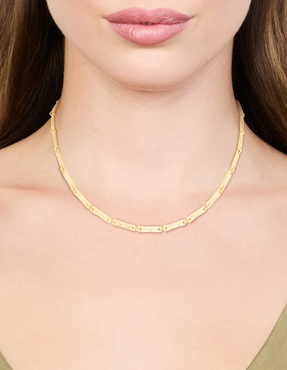 Gold Plated Rectangle & Hammered Y-Necklace