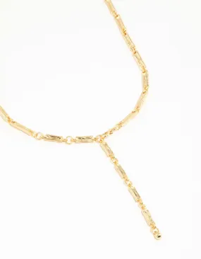 Gold Plated Rectangle & Hammered Y-Necklace