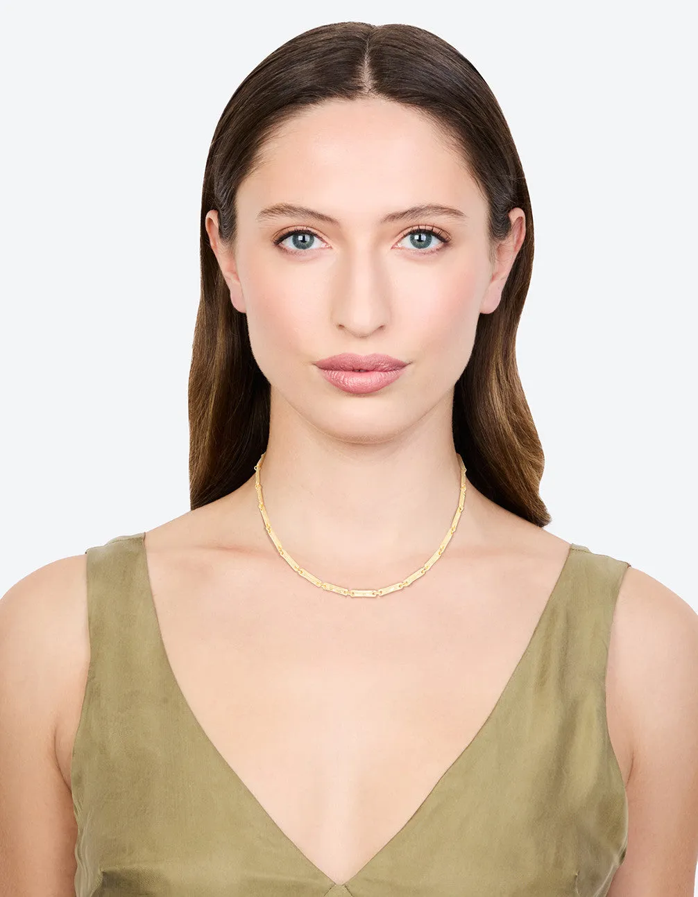 Gold Plated Rectangle & Hammered Y-Necklace