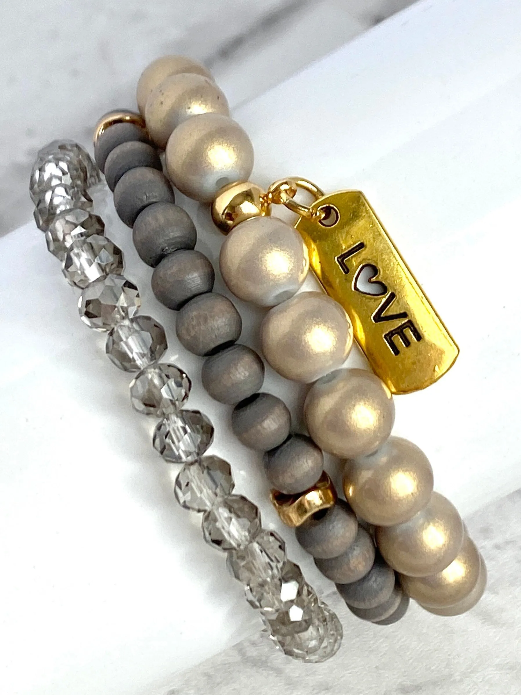 Gold/Gray Stacking Bracelets/Stretch Bracelets/Layering Bracelets