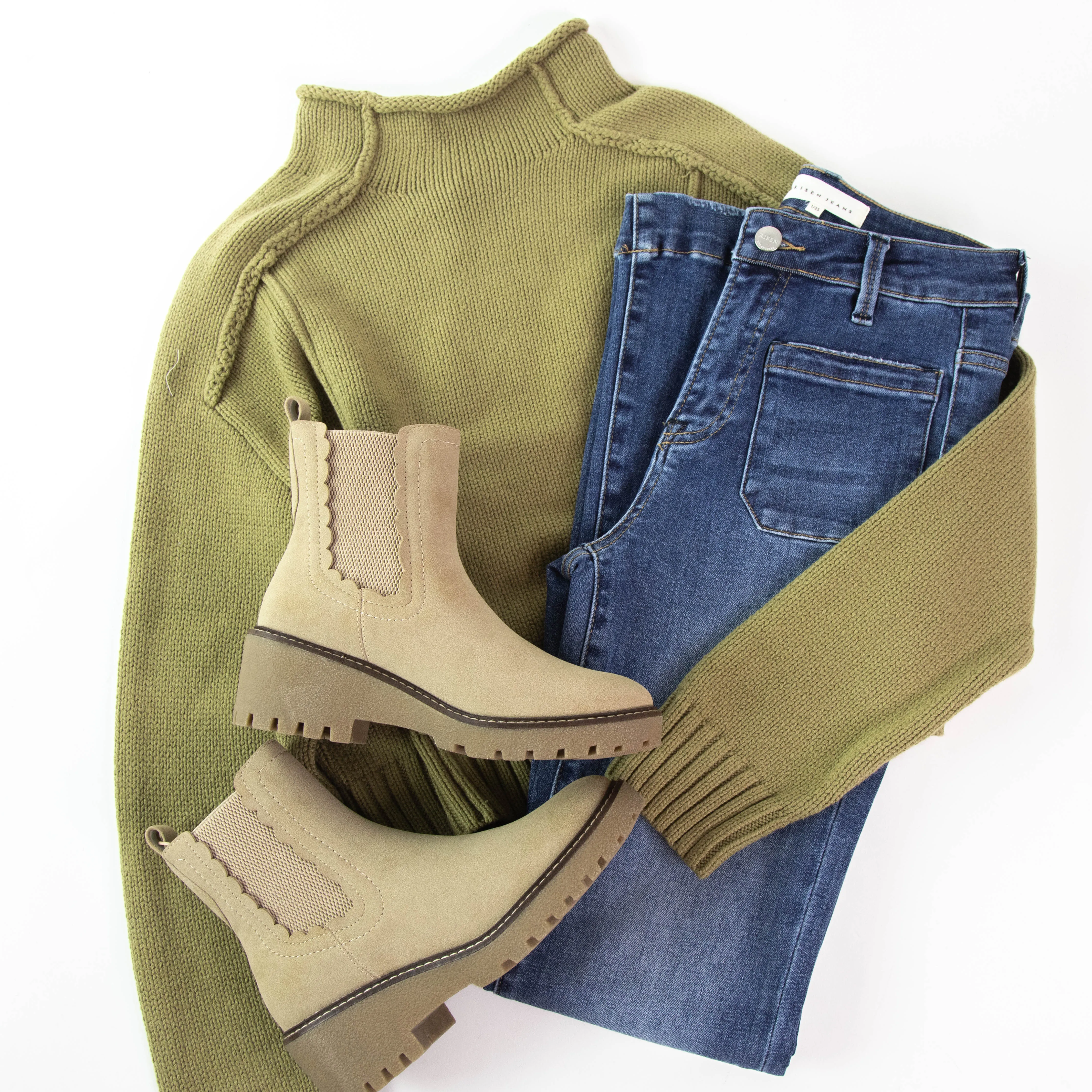 Goodwin Mock Neck Sweater, Green Olive | Velvet Heart