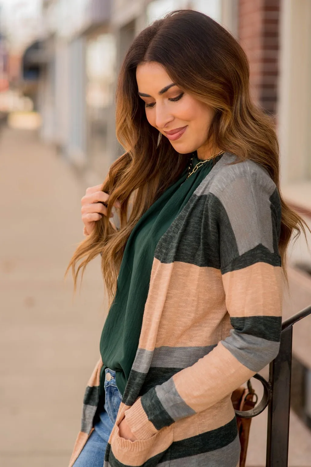 Heathered Striped Tissue Tunic Cardigan