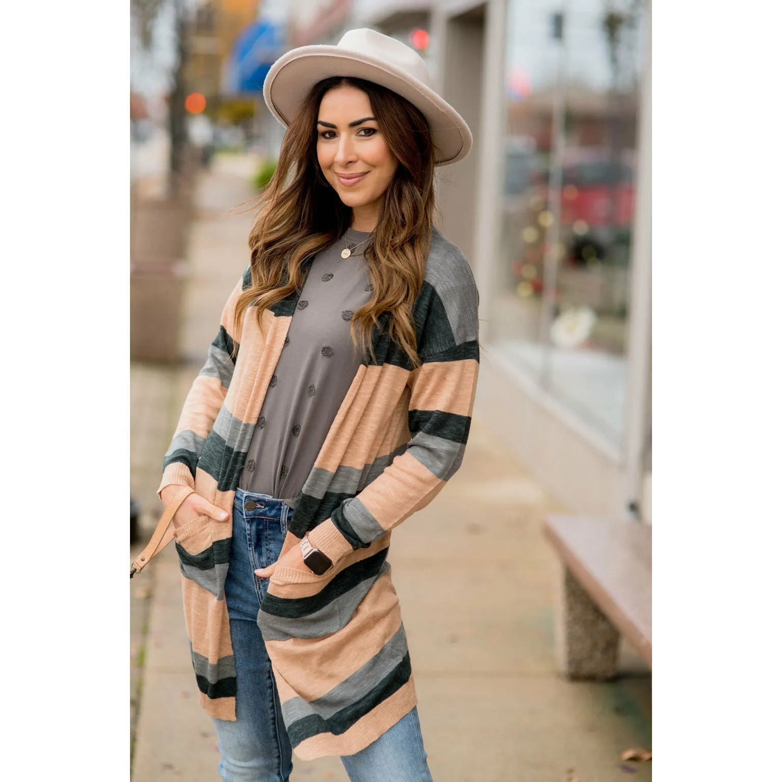 Heathered Striped Tissue Tunic Cardigan