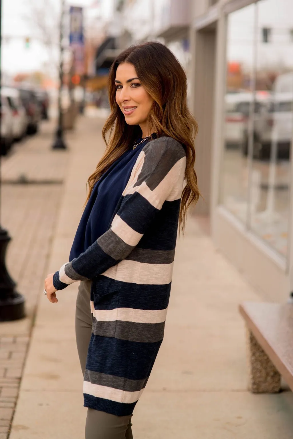 Heathered Striped Tissue Tunic Cardigan