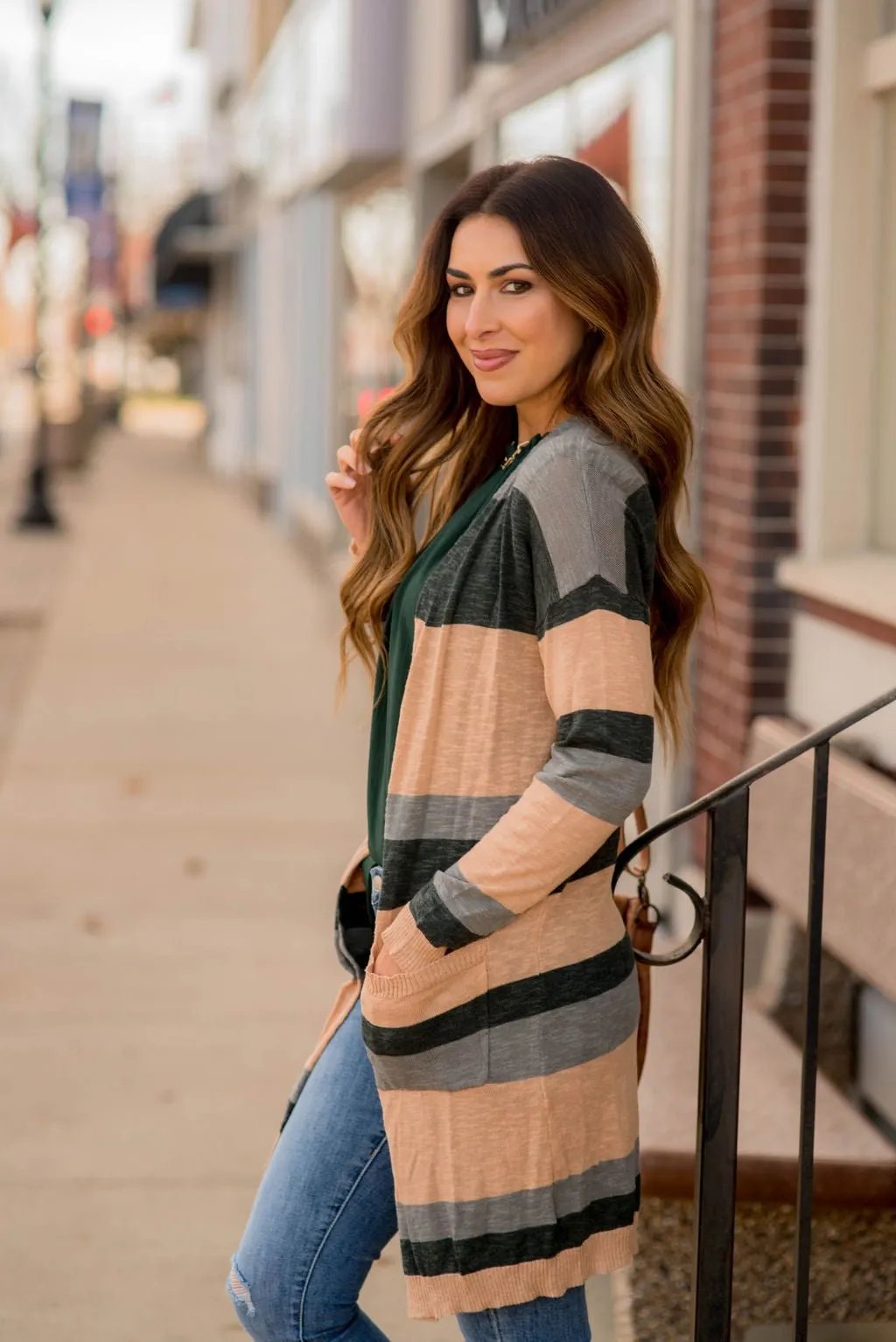 Heathered Striped Tissue Tunic Cardigan