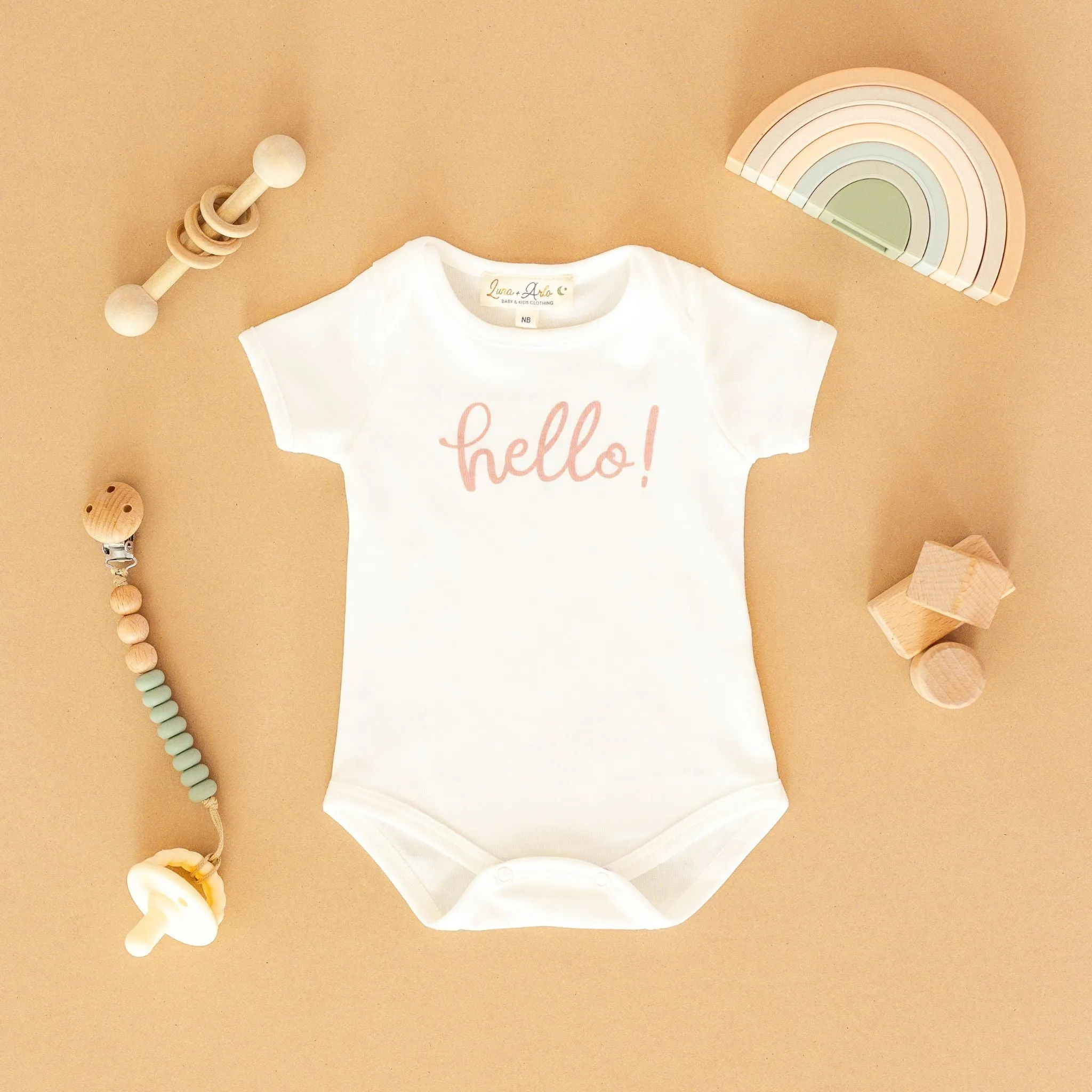 Hello! Bodysuit - Dusty Rose by Luna and Arlo