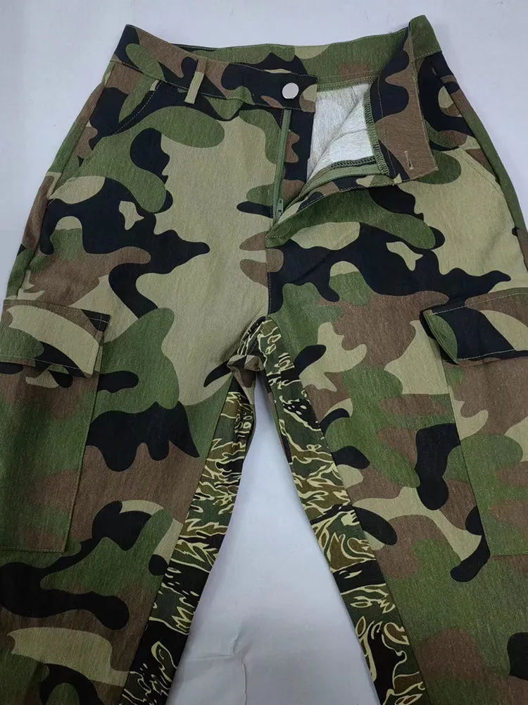 High Waist Camouflage Print Cargo Pants