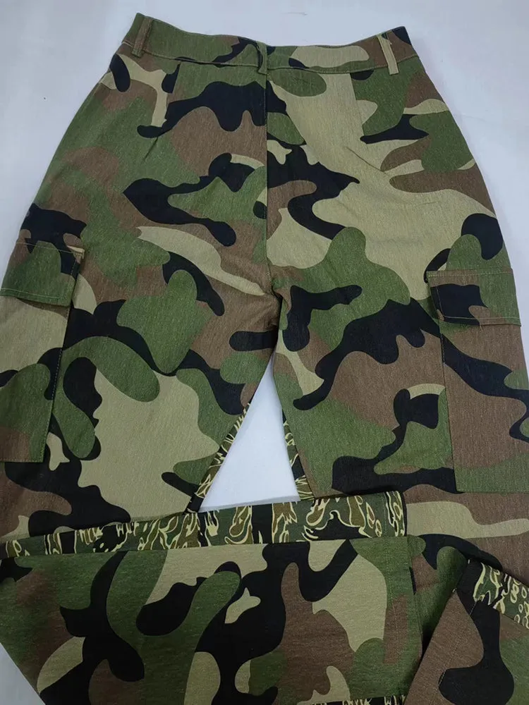 High Waist Camouflage Print Cargo Pants