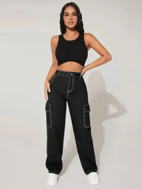 High Waist Long Length Cargo Pants