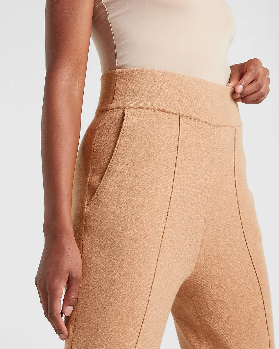 High Waisted Seamed Sweater Carrot Ankle Pant in Pecan