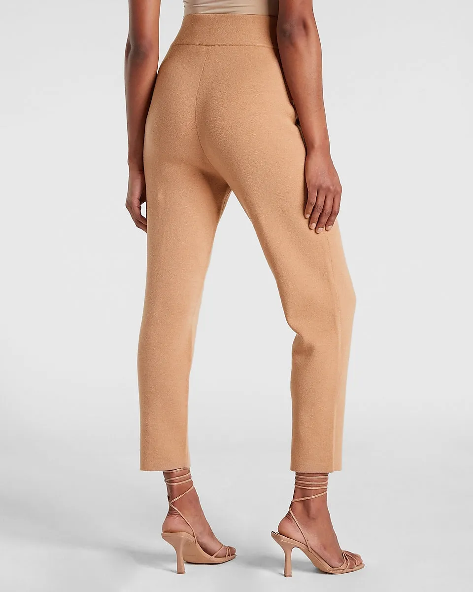 High Waisted Seamed Sweater Carrot Ankle Pant in Pecan