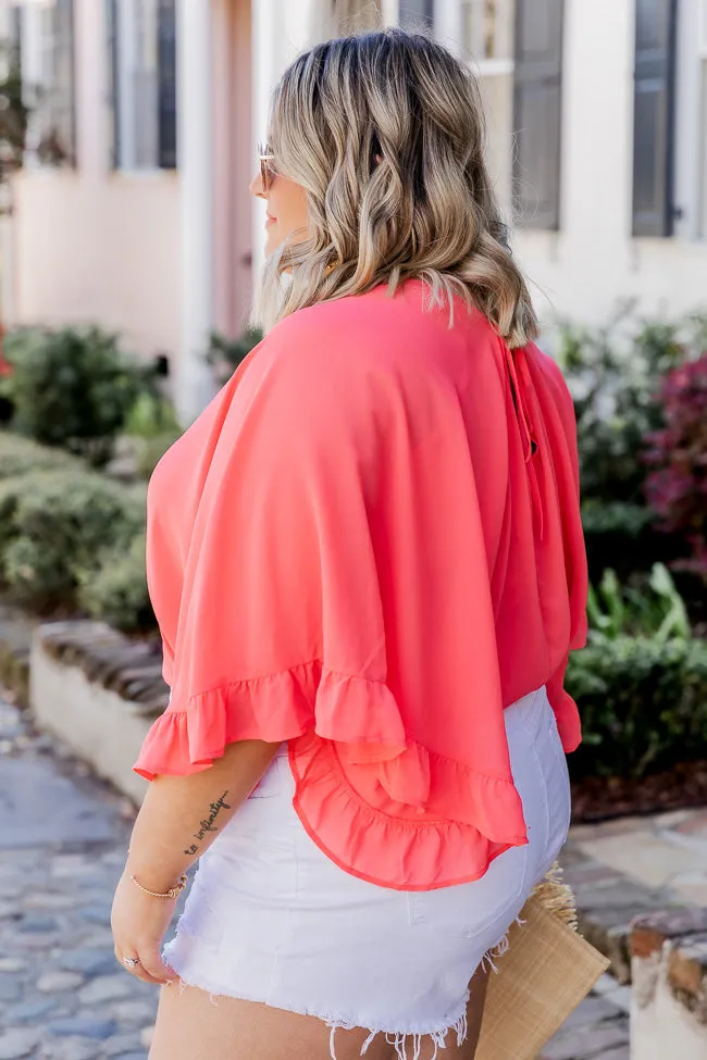 Holding On To Forever Coral Flutter Sleeve Wrap Bodysuit FINAL SALE