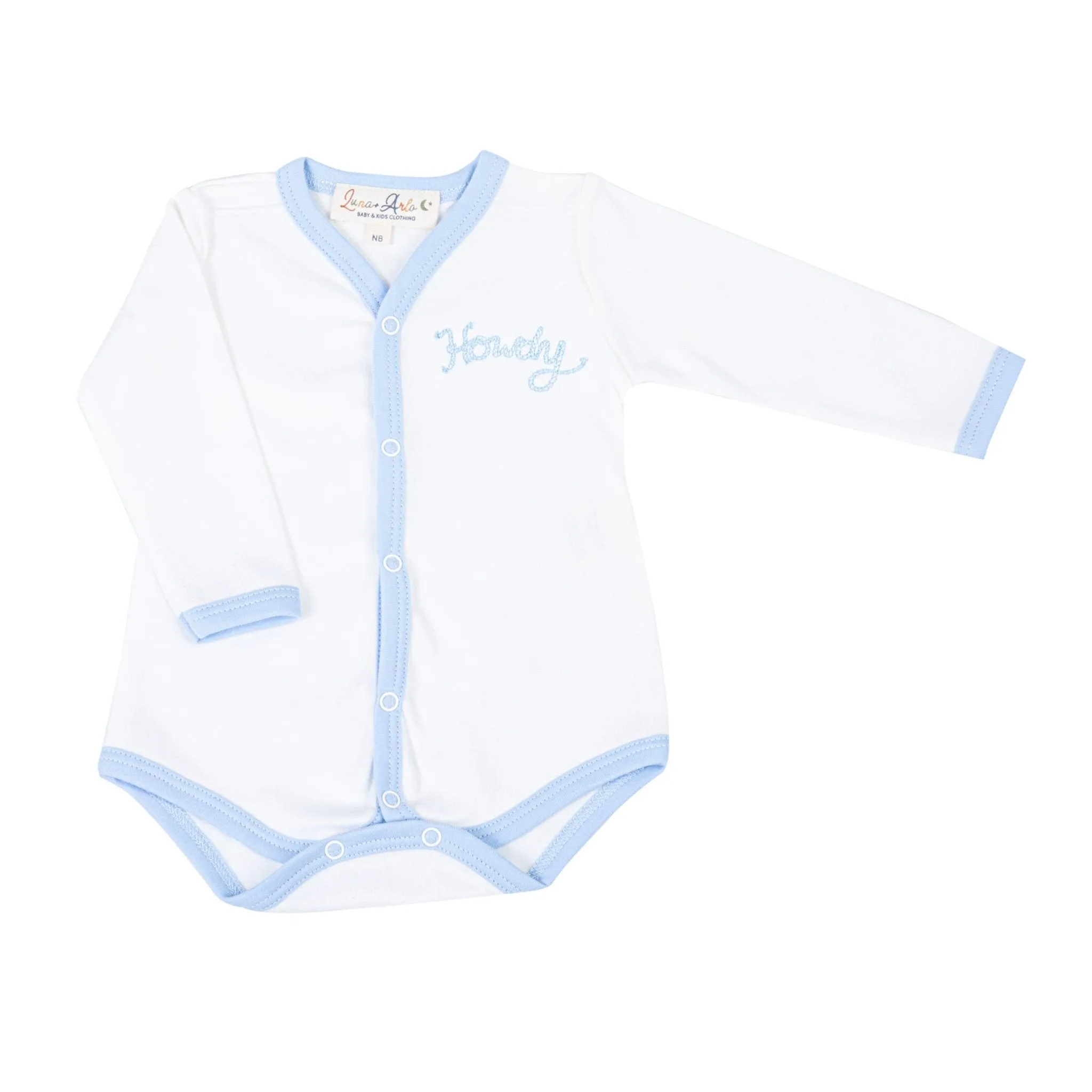 Howdy! Embroidered Front Snap Bodysuit - Sky