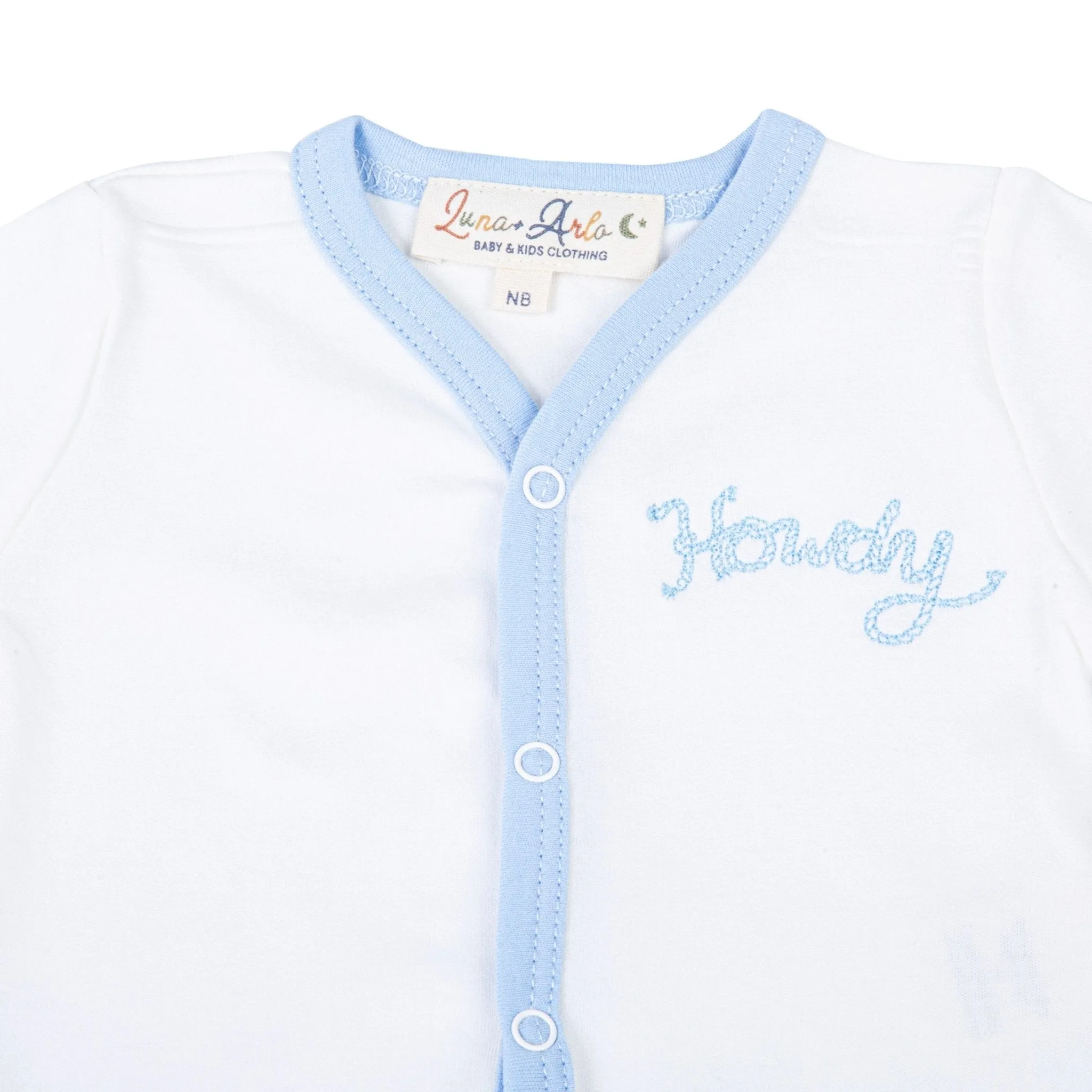 Howdy! Embroidered Front Snap Bodysuit - Sky