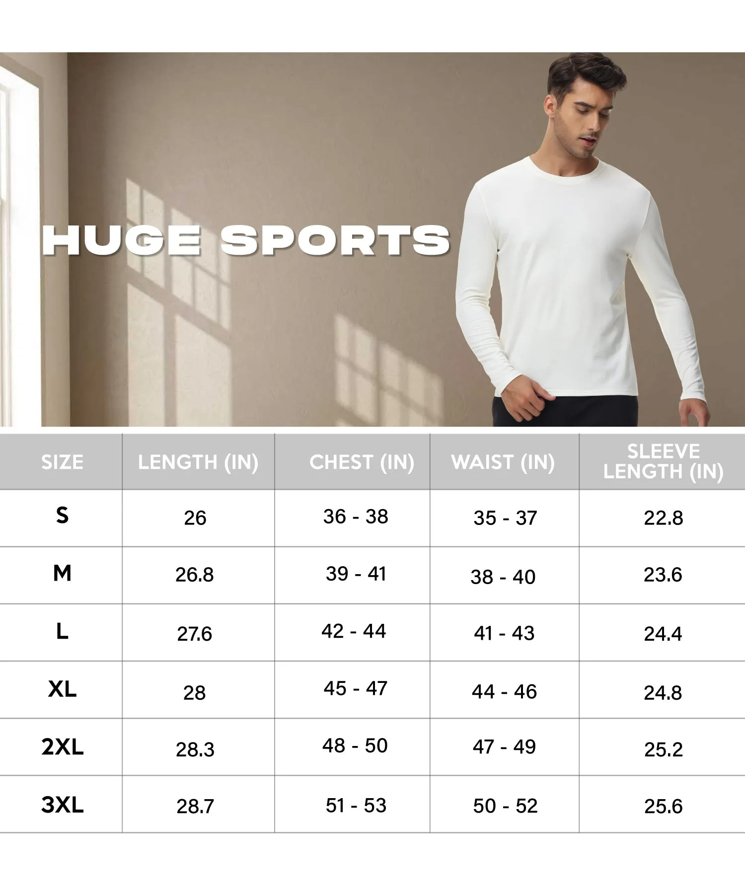 HUGE SPORTS Men's Merino Wool Long Sleeve Thermal Shirts