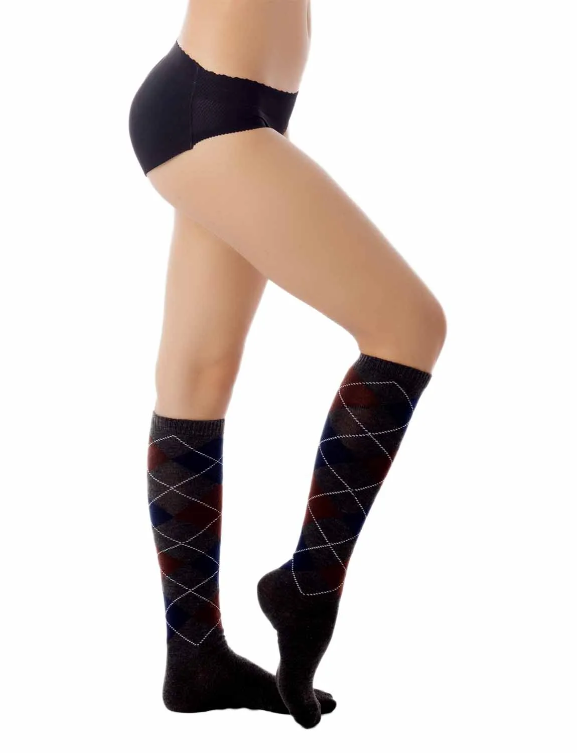 iB-iP Women's Tartan Black Knee High School Style Checkered Ladies Long Socks