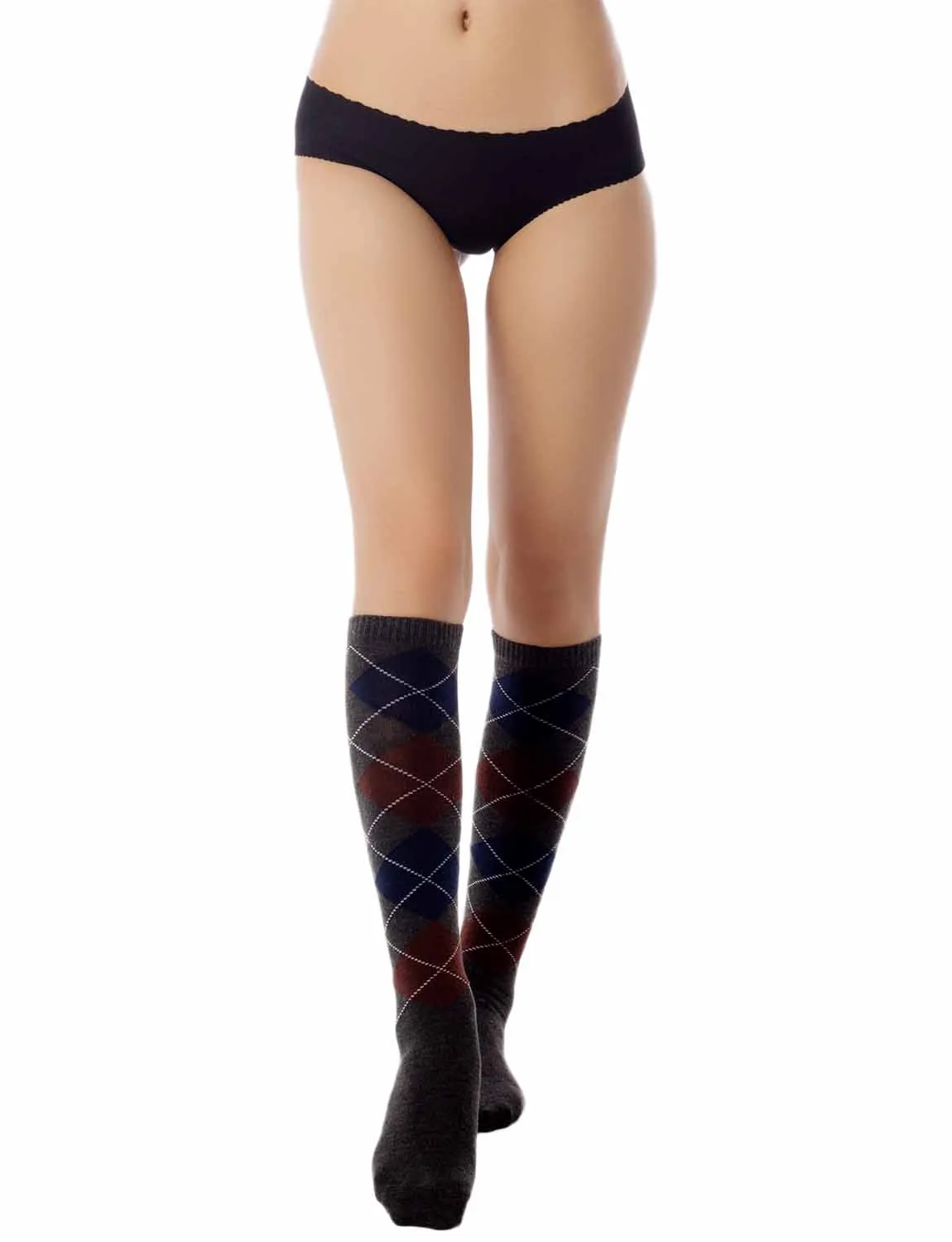 iB-iP Women's Tartan Black Knee High School Style Checkered Ladies Long Socks