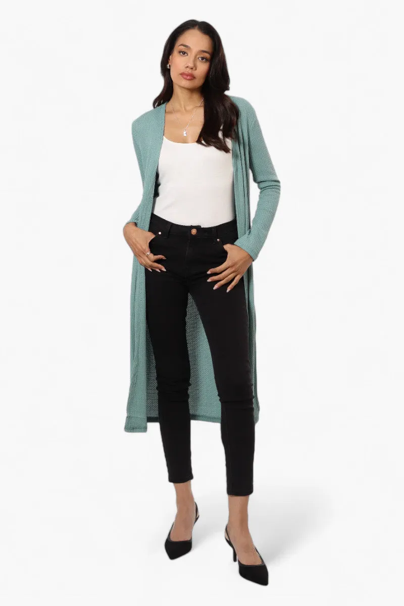 International INC Company Long Sleeve Side Slit Wrap Cardigan - Turquoise