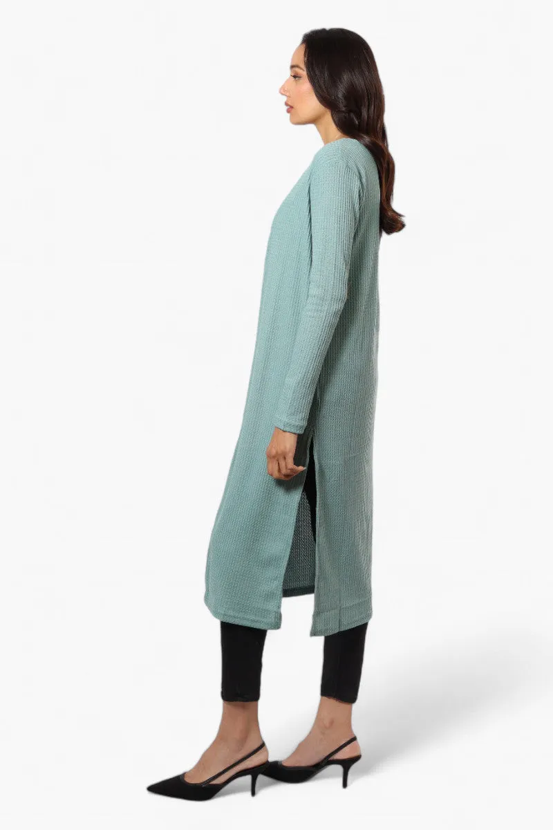 International INC Company Long Sleeve Side Slit Wrap Cardigan - Turquoise