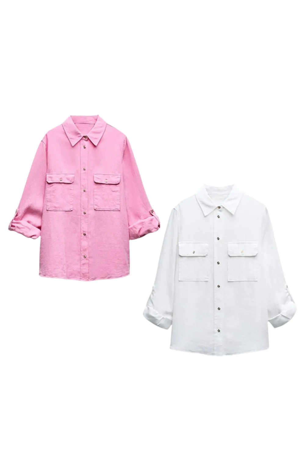 'Isabelle' Loose Fit roll-up Sleeve Blended Shirt (2 colors)