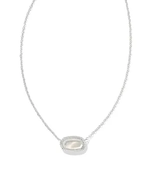 Kendra Scott Elisa Ridge Frame Short Pendant Necklace Silver Ivory Mother Of Pearl