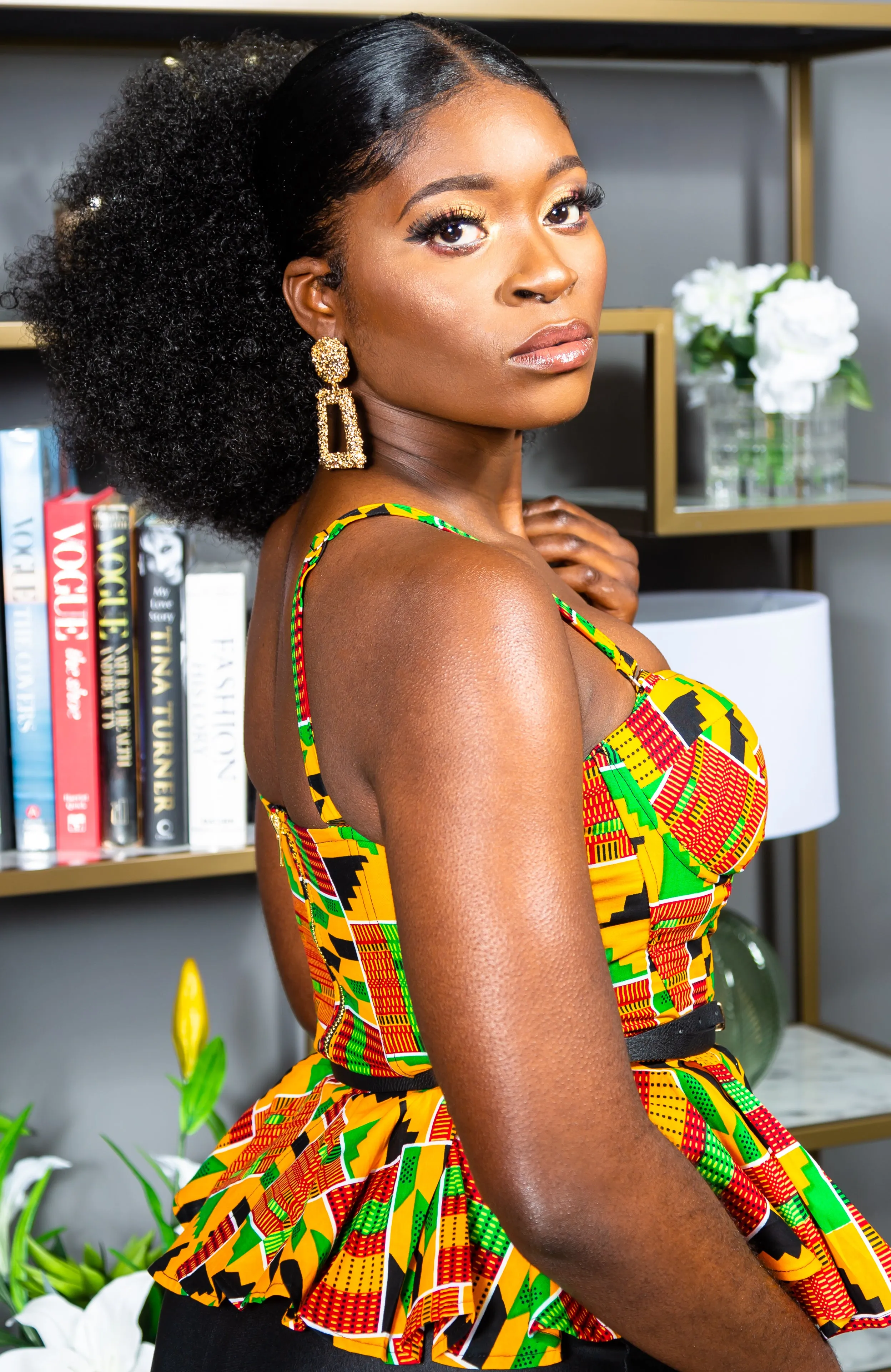 Kente Corset Peplum Orange Blouse |  African Print Sleeveless - KENYA