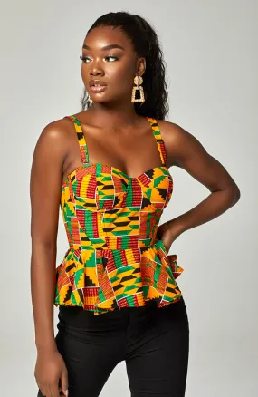 Kente Corset Peplum Orange Blouse |  African Print Sleeveless - KENYA