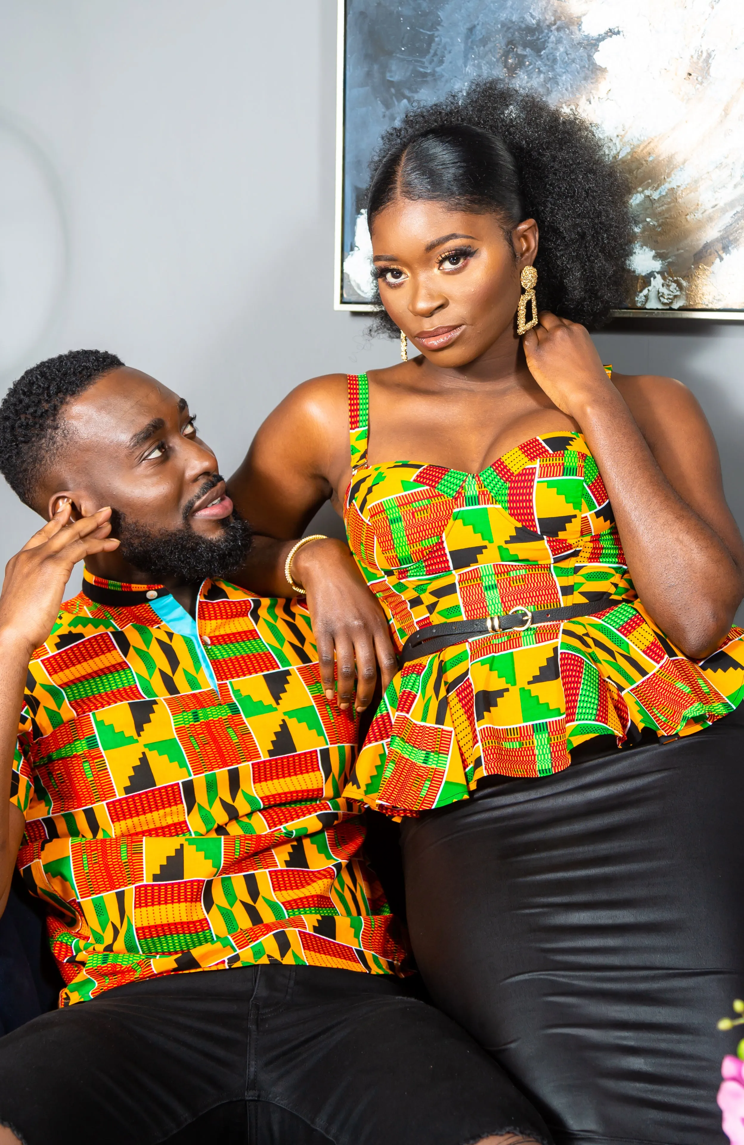 Kente Corset Peplum Orange Blouse |  African Print Sleeveless - KENYA