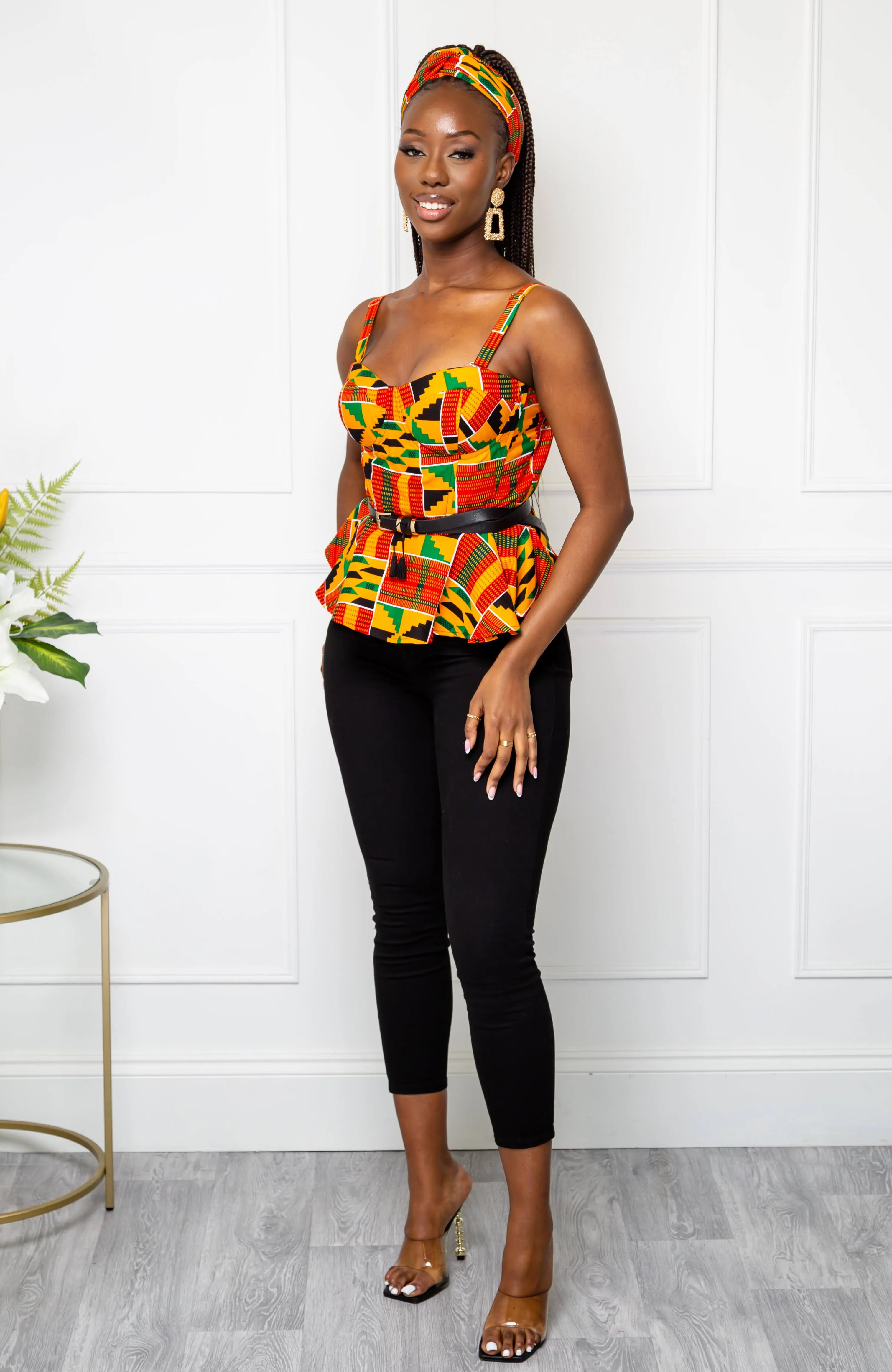 Kente Corset Peplum Orange Blouse |  African Print Sleeveless - KENYA