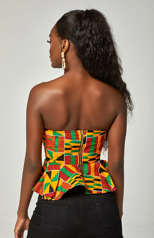 Kente Corset Peplum Orange Blouse |  African Print Sleeveless - KENYA