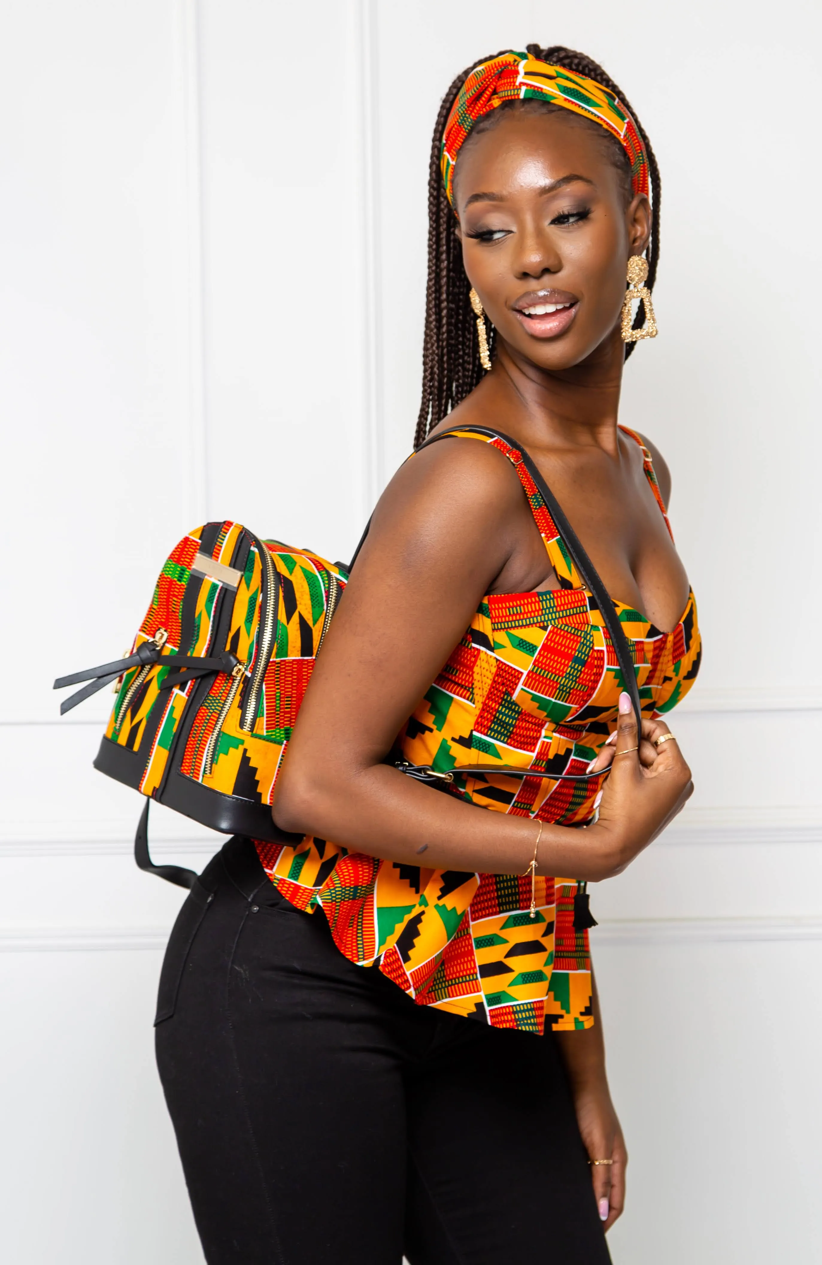 Kente Corset Peplum Orange Blouse |  African Print Sleeveless - KENYA