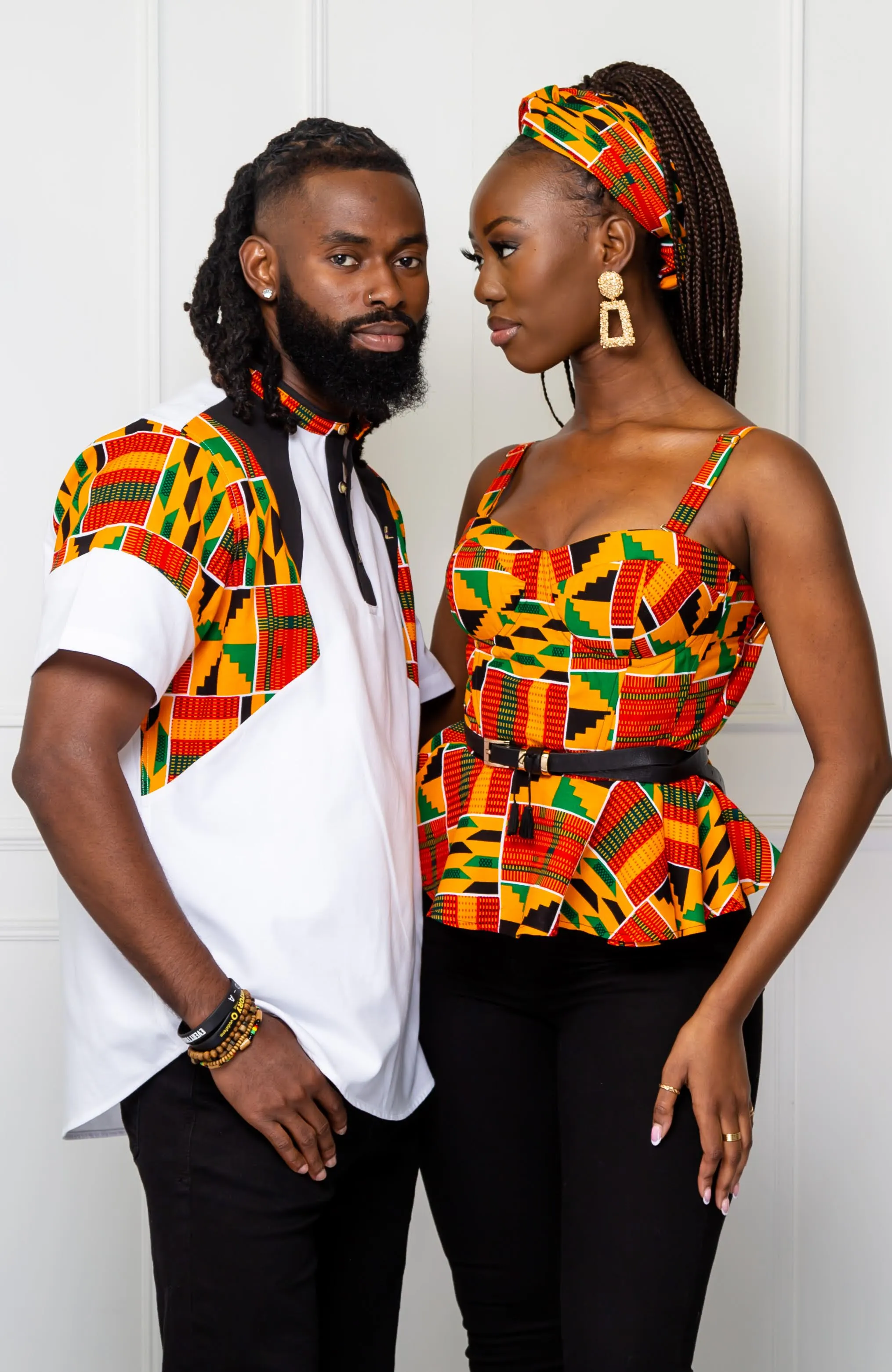 Kente Corset Peplum Orange Blouse |  African Print Sleeveless - KENYA