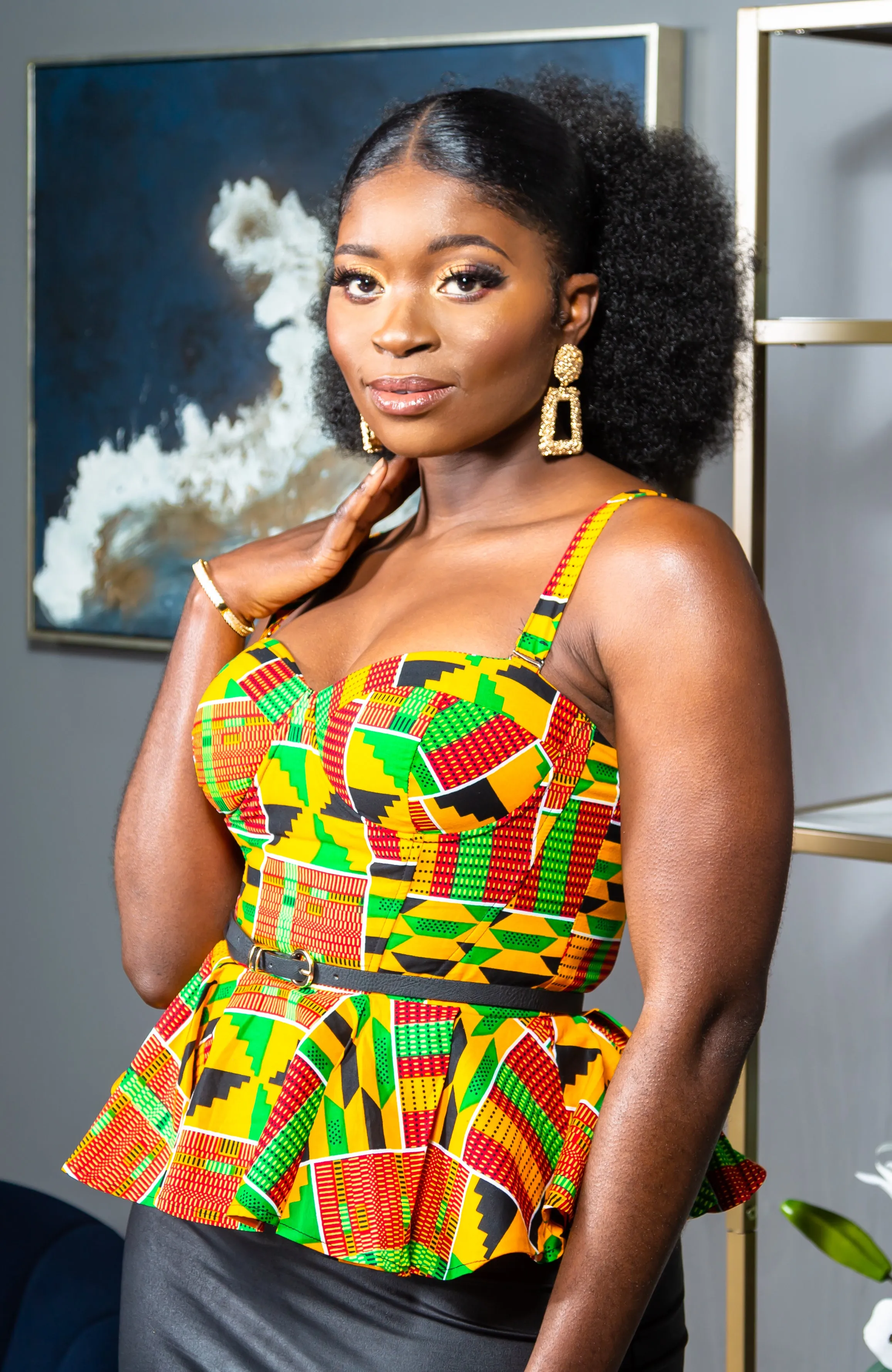 Kente Corset Peplum Orange Blouse |  African Print Sleeveless - KENYA