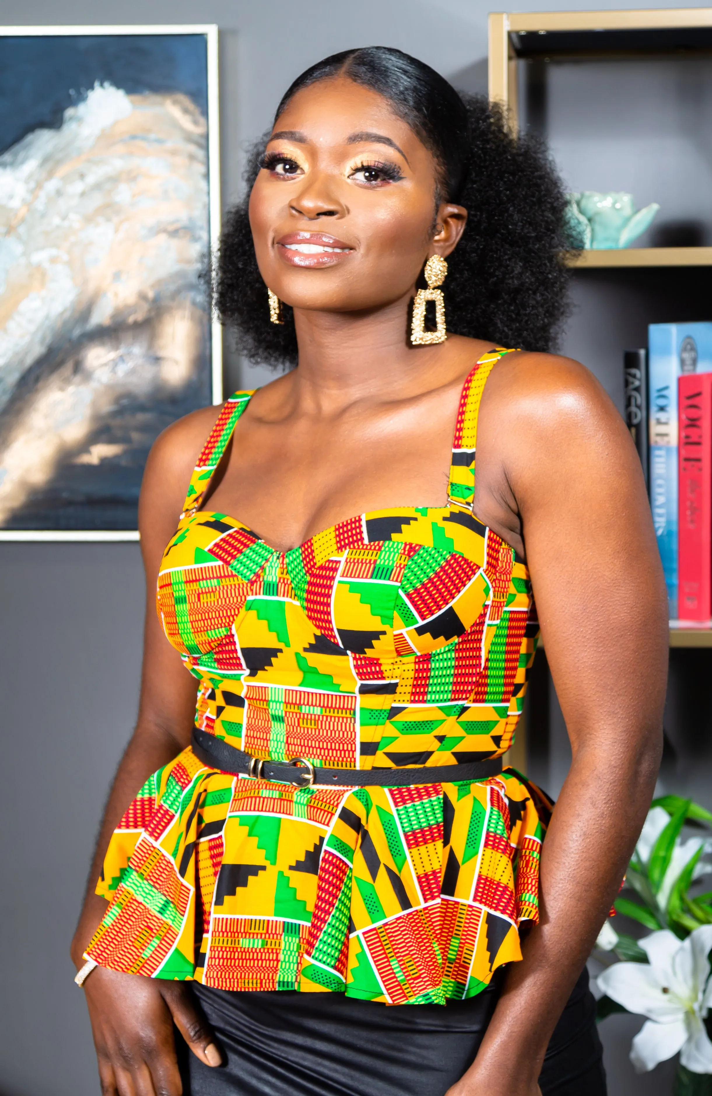 Kente Corset Peplum Orange Blouse |  African Print Sleeveless - KENYA