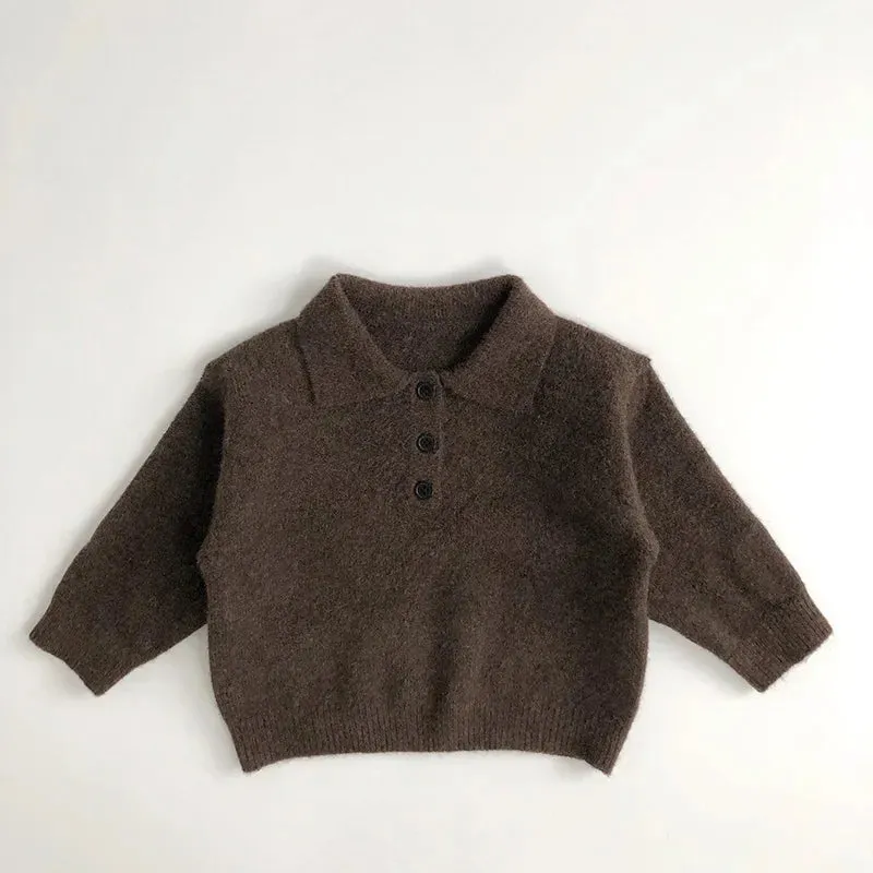 Kids Knitted Turn Down Collar Sweater