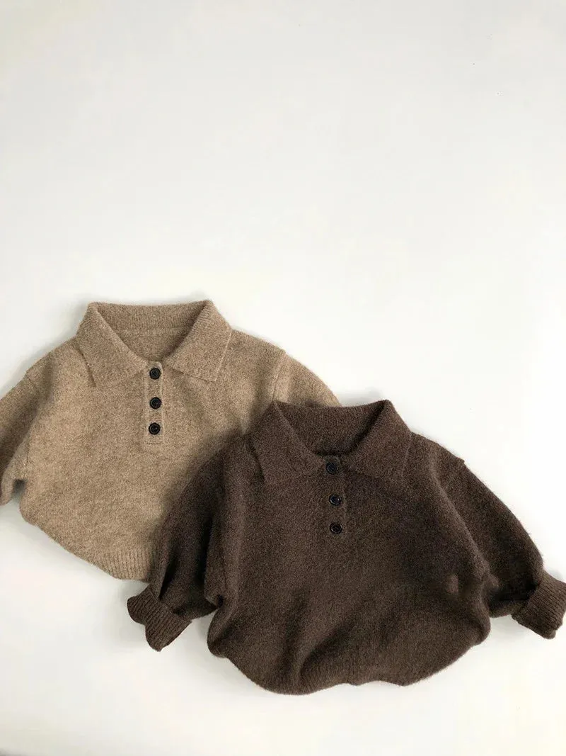 Kids Knitted Turn Down Collar Sweater