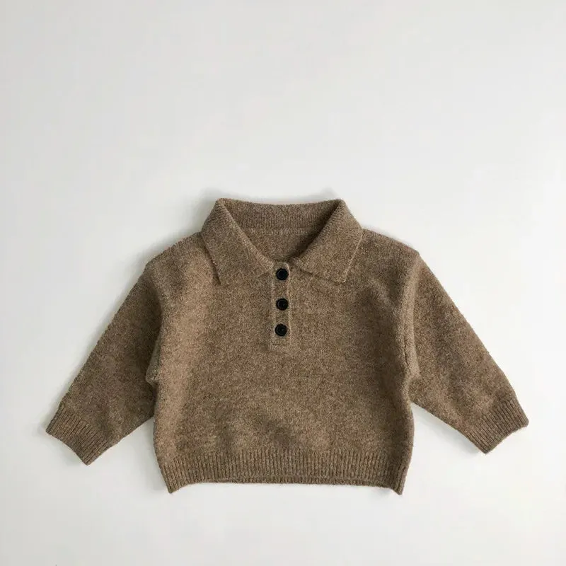 Kids Knitted Turn Down Collar Sweater