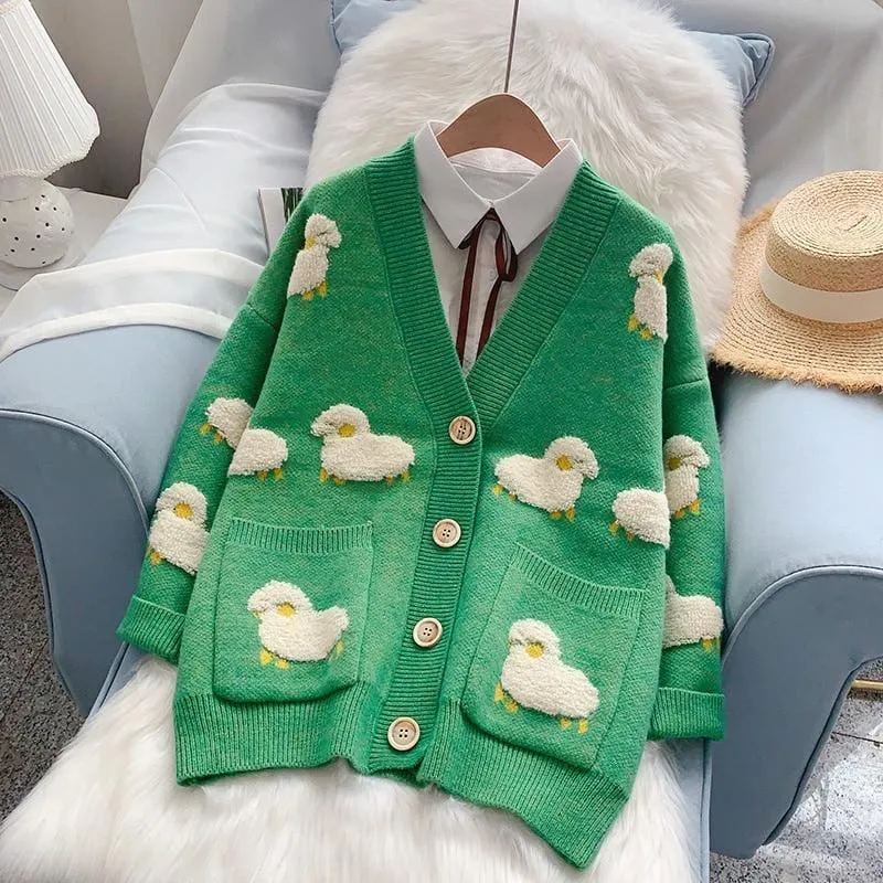 Knitted Sheep Print Cardigan