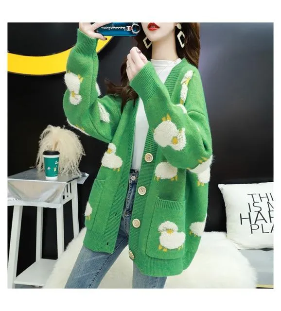 Knitted Sheep Print Cardigan