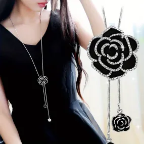 Korean Style Rose Flower Sweater Chain Necklace  Stylish Accessory